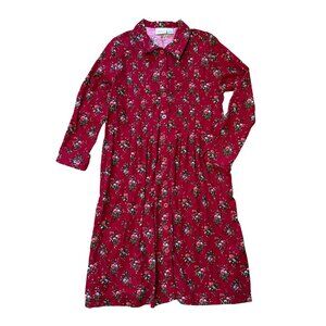 The Vermont Country Store 1X XL 16W 18W Pintuck Cotton Corduroy Midi Dress Red